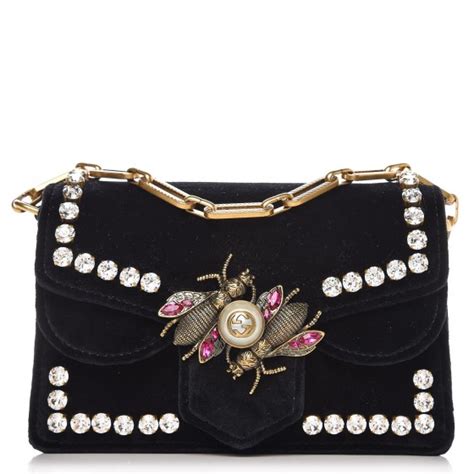 Gucci Velvet Crystal Mini Bee Broadway Shoulder Bag